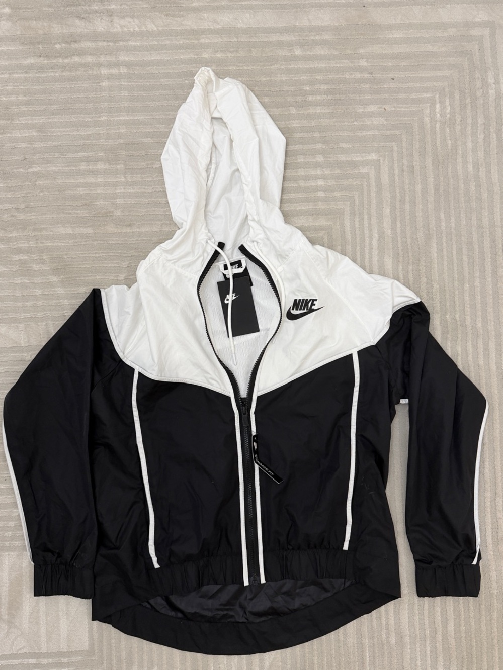 Nike Black and White Hooded Zip Windbreaker Jacket